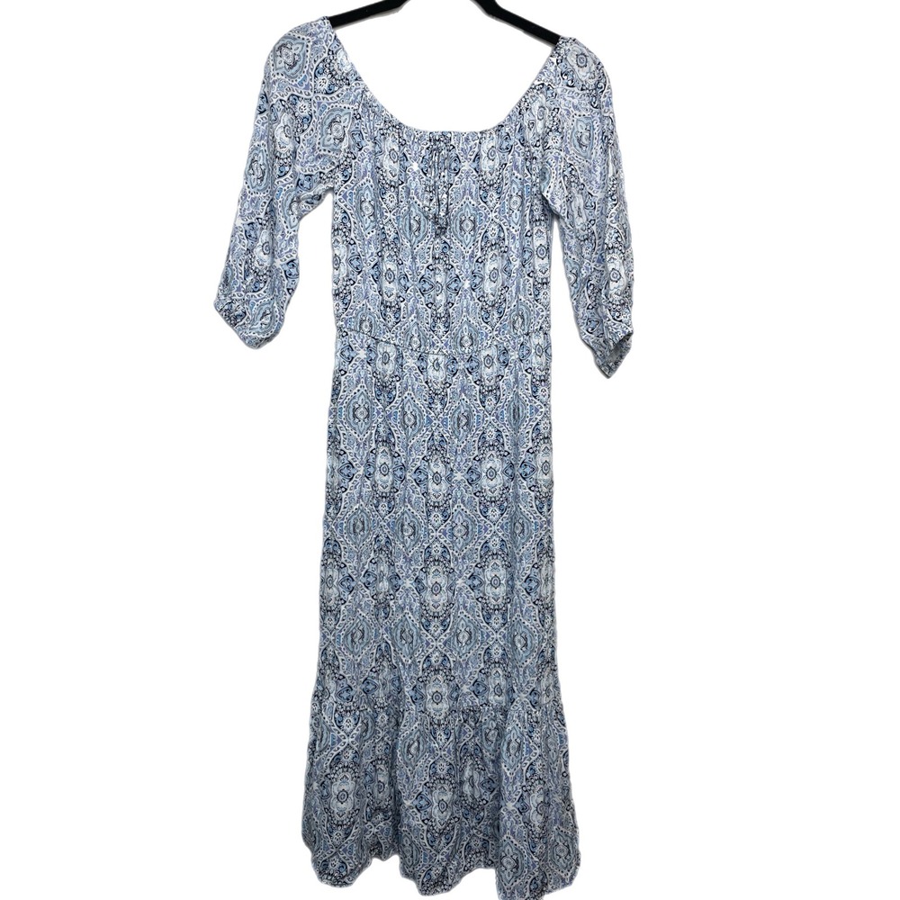 be bop Womens Maxi Dress Paisley Print Blue White Bohemian Small y2k peasant